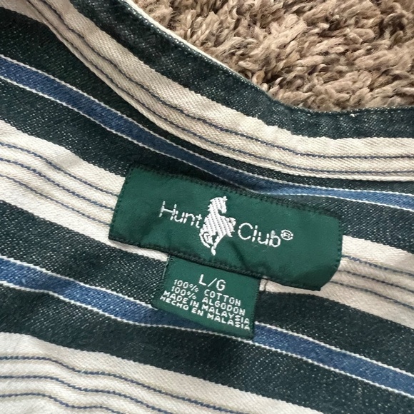 Vintage Hunt Club western button up collarless striped shirt size large - Picture 4 of 5